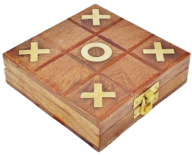 SKAVIJ Wooden Handmade Tic Tac Toe Travel Board Game Brown