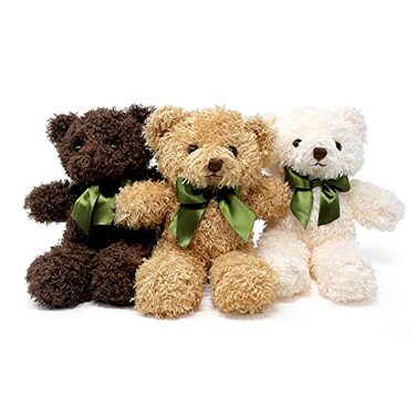Fluffuns Teddy Bear Plush 9 3 Pack Cute Teddy Bears Stuffed Animals in 3 Colors  Stuffed Bears Dark Brown Golden White