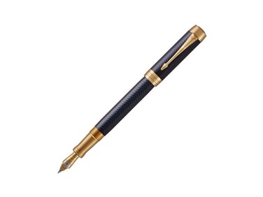PARKER Duofold Centennial Fountain Pen Prestige Blue Chevron Fine Solid Gold Nib Black Ink and Convertor 1931369
