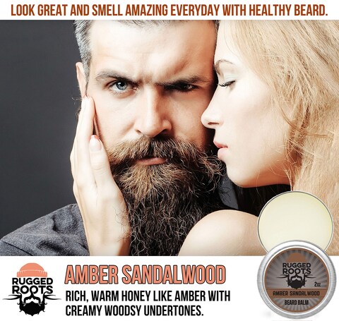 Rugged Roots Beard Balm for Men Hair Nourishing Beard Balm with Amber Sandalwood Scent for Healthy Shiny Beards  Encourage Beard Growth and Strengthen Hair  Small Stocking Stuffers for Men