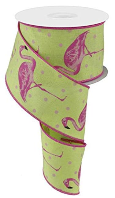25 Flamingo Ribbon Lime Green  Pink 10 Yards Wired Lime Green and Pink Flamingo Ribbon