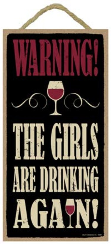 SJT ENTERPRISES INC Warning  The Girls are Drinking Again 5 x 10 Primitive Wood Plaque Sign SJT94801