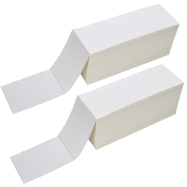 2 Stacks Fanfold 4 x 6 Direct Thermal Labels 2000 Labels Per Stack White Perforated PermanentAdhesive Compatible with Zebra Rollo and Most Thermal Label Printer