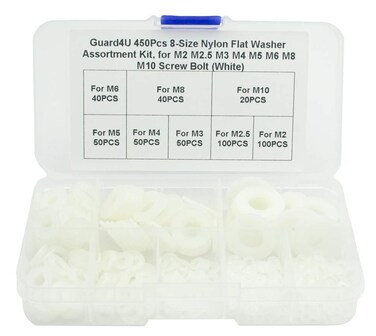Guard4U 450Pcs 8Size Nylon Flat Washer Assortment Kit for M2 M25 M3 M4 M5 M6 M8 M10 Screw Bolt White