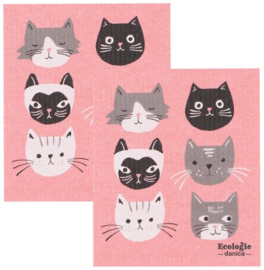 Now Designs Swedish Sponge Reusable Dishcloth Cats Meow 65 x 8 inches Set of 2