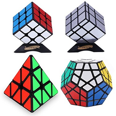 Dreampark Speed Cube Set  Includes 3x3 Speed Cube Pyramid Speedcubing Puzzle Megaminx Cube and Mirror Cube 4 Pack