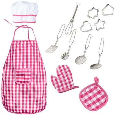 Liberty Imports 13 Piece Chef Dress Up Costume  Includes Apron Chef Hat Mitt Cooking and Baking Tools  Kids Role Play Kit Toy  Ideal Gift for 3 4 5 6 Year Old Girls