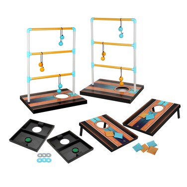 Hathaway Triple Play 3 in 1 Toss Game for Bean Bag Washer Toss and Ladder Toss with Rip Resistant Nylon Carry Bag Lawn Game Set OrangeBlue 2375 x 18 x 9