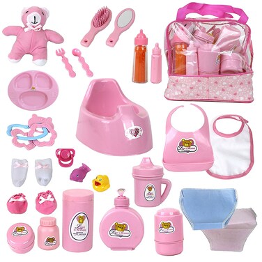 Mommy  Me Baby Doll Feeding Changing and Accessories Set Including Potty Magic Bottle and 28 Doll Accessories with Toy Bag