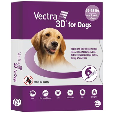 Vectra 3D for Dogs Flea Tick  Mosquito Treatment  Prevention for Large Dogs 56 to 95 lbs  6 month supply