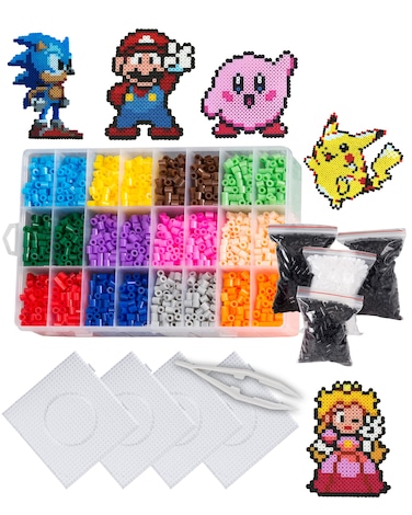 EVORETRO Fuse Beads Kit in a Box 14 Bright Gaming Color Colors 6800 Pixel Perler Beads Kit 4 Peg Boards Pliers Extra 2 Black  1 Bag White Melty Beads  Toys for Ages 513  Patterns NOT Included