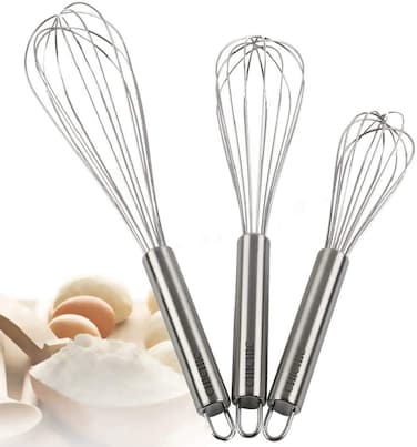 CHICHIC 3Pcs 8 Inch 10 Inch 12 Inch Stainless Steel Whisk Kitchen Whisk Set Kitchen Whip Kitchen Utensils Wire Whisk Balloon Whisk Set for Blending Whisking Beating and Stirring