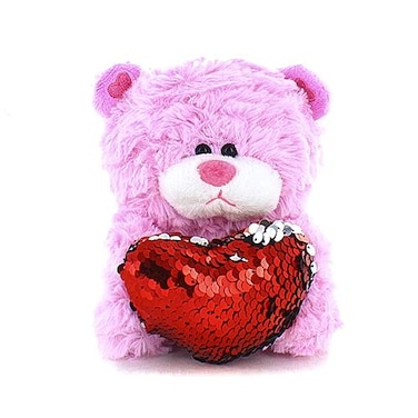 Plushland Qbeba Teddy Bear Stuffed Animal 6 Inches Cute Love Valentines Day or Christmas Surprise for Boys and Girls  Plush Squeezable Size Pink Teddy Bear wRed Sequin Heart