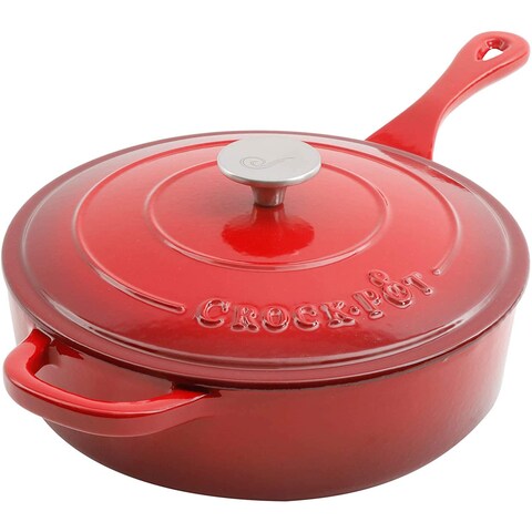 Crock Pot Artisan 35 Quart Enameled Cast Iron Deep Saut Pan Scarlet Red