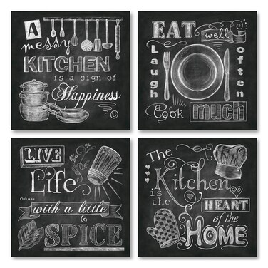 Beautiful Fun Chalkboard Kitchen Signs Messy Kitchen Heart of the Home Spice of Life and Cook Much Four 8x8in MDF Mounted Prints Ready to hang