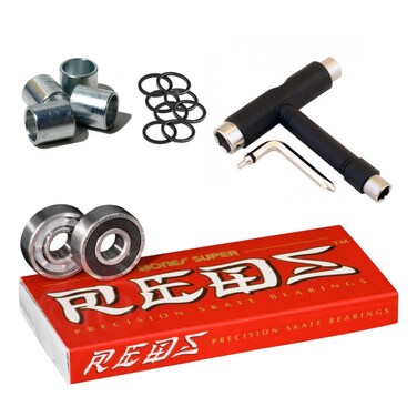 Bones Super Reds Bearings 8 Pack Set with Spacers Speed Rings and TTool
