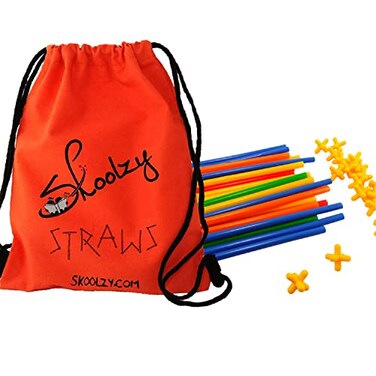 Skoolzy STEM Toys Connecting Straws Building 200 Piece Kit  Tinker Toys Fine Motor Skills Interlocking Engineering Builder Set Preschool Activity Building Toys Ages 3 Includes Bag and eBook