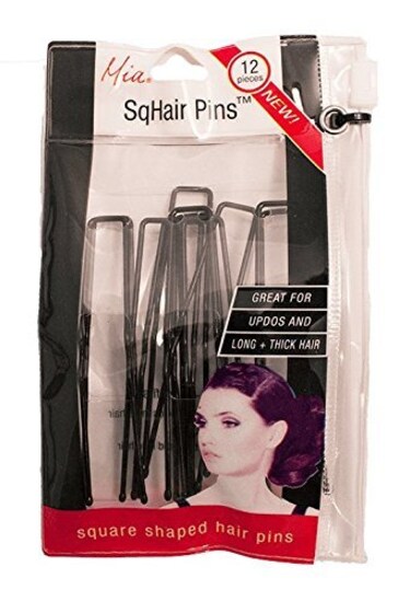 Mia Sqhair Pins Square Shaped Bobby Pins for Long andor Thick Hair Brown Zippered Storage Pouch for Updos Women Girls Buns 12 pcs