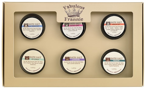 Fabulous Frannie Bath Salt Sampler Wellness Kit  All Natural Ingredients and Pure Essential Oils Includes Easy Breathzy Muscle Ice Lavender DeStress Moody Girl and Tension 1oz Pack of 6
