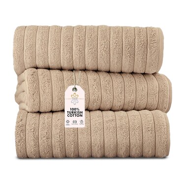 Classic Turkish Towels CTT  Luxury 3 Piece Jumbo Bath Sheets 100 Turkish Cotton Absorbent  Ultra Comfy Bath Towel Sheets for Hotels  Spa  40x65 Almond Beige
