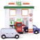 Brybelly Imagination Generation Gas n Go Service Station  Wooden DriveThru Fuel Pump Childrens Toy Playset with 2 Cars