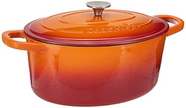 Crock Pot Artisan Oval Enameled Cast Iron Dutch Oven 7Quart Sunset Orange