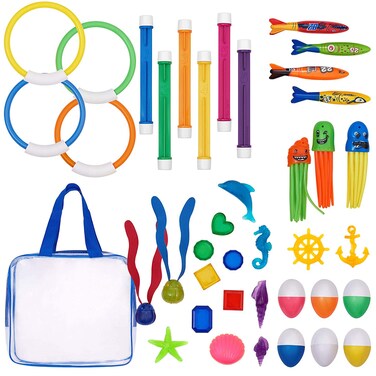 Pool Diving Toys Variety Water Diving Ring Numbered Dive Stick Durable Swim Pool Dive Toys Easy Retrieval Sinking Diving Stick Swimming Dive Toy with Storage Bag Pool Toy for Kids Girls Boy 39 Piece