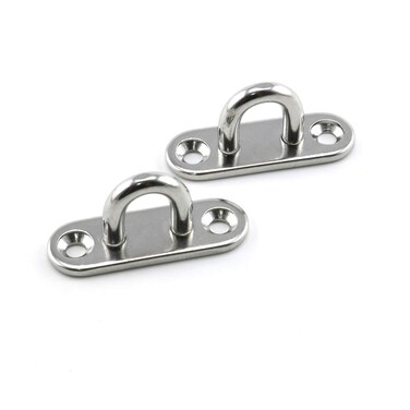 heyous 2pcs M5 Oblong Pad Eye Plates Ceiling Wall Mount U Hook Anchor Hanger Stainless Steel Staple Ring Hook Boat Yacht Shade Sail Tie Down Rigging