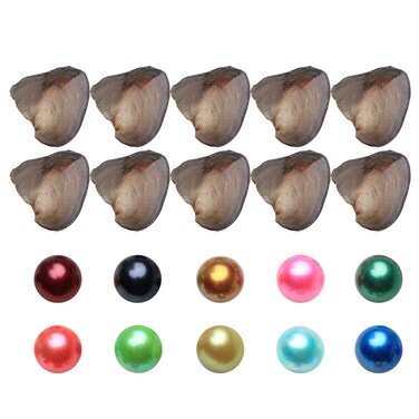 JNMM Freshwater Pearl Oyster Cultured Love Wish Round Pearls Various 10 Shining Meaningful Color Oysters with Pearls Inside 68mm 10 PCslot