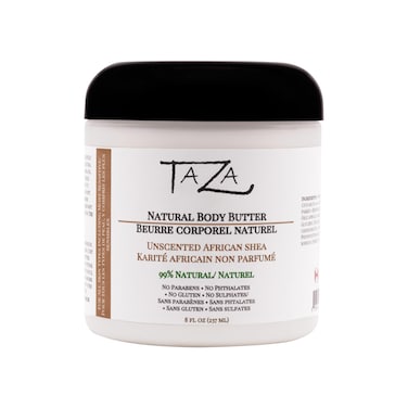 Taza Premium Natural Unscented Body Butter 8 fl oz 237 ml Plant Based Ingredients Contains African Shea Butter Beeswax Coconut Oil Jojoba Oil Sunflower Oil Vitamin E