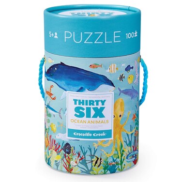 Crocodile Creek Jigsaw Puzzle in Canister 100 Piece Table or Floor Puzzle Includes Educational Animal Finder Sheet for Ages 5 Years and Up ThirtySix Ocean Animals