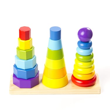 Fat Brain Toys GeoPeg Stacking Tower  Wooden FineMotor Learning Toy for Toddlers