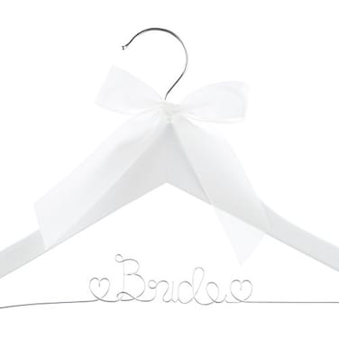 Ella Celebration Bride to Be Wedding Dress Hanger Wooden and Wire Bridal Hangers for Brides White with Silver Wire