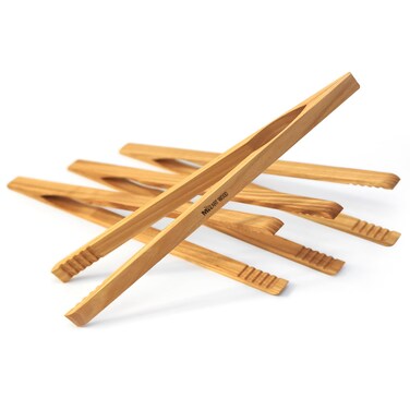 2 Pcs Wooden Toaster Tongs  6Inch Premium Ashwood Kitchen Utensils  EasyGrip AntiSlip Design for Toast Fruits Bread Pickles Bacon BBQ and Parties