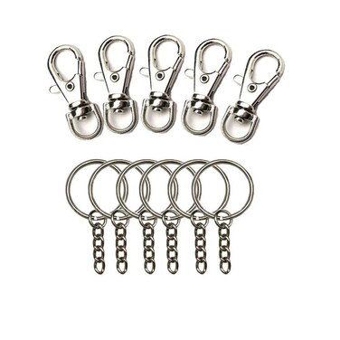 RenBa 100 Pcs Metal Swivel Lanyard Keychain Rings with Chain Claw Clasp Hook Key Rings and 100 Pcs Screw Eye Pins Bulk for Crafts