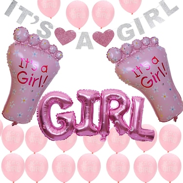 Its A Girl Banner Balloons Set Pink for Baby Shower Party Supplies Sign