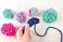 Make It Real  Pom Pom Mobile DIY Hanging Mobile Art Kit for Girls Room Decor Includes Pom Pom Maker Charms Yarn and More