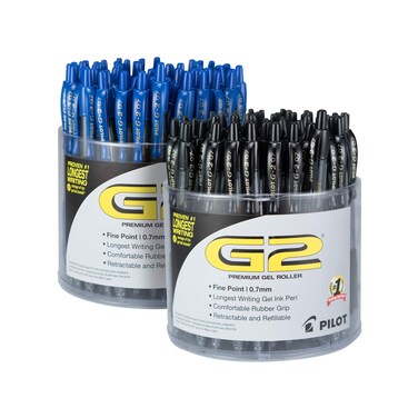 Pilot G2 Premium Gel Roller Pens Fine Point 07 mm Black  Blue Bulk Pack of 2 Tubs 144 Pens