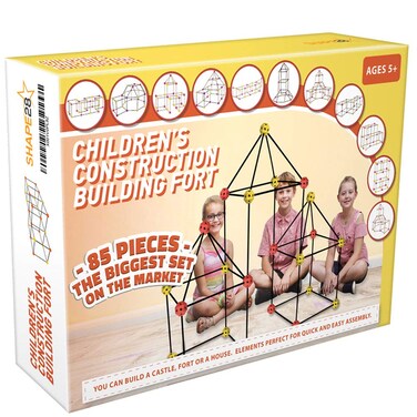Construction Fort Building Kit 85 Pieces and Storage Bag  Build Castles Tunnels Tents Rocket Creativity and Teambuilding  Great Discovery of Manual Skills Orange Yellow