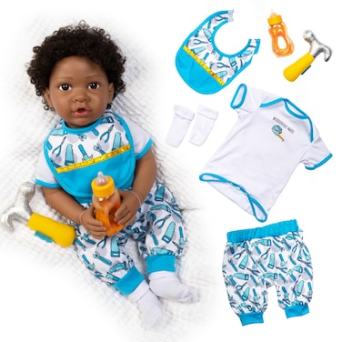 Paradise Galleries Realistic Reborn Newborn Black Baby Boy Doll  20 Lifelike Curly Rooted Hair Baby Doll Wonderfully Made 8Piece Gift Set for Ages 3