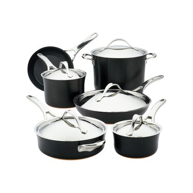 Anolon Nouvelle Copper Hard Anodized Nonstick Pots and Pans Cookware Set 11 Piece Onyx
