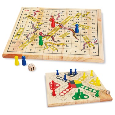 ZONXIE Wooden Classic Snakes and Ladders Board Game for Kids and Toddlers Color