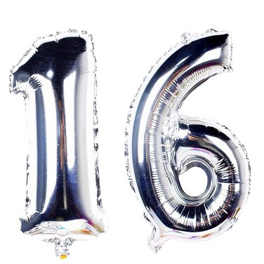 40 In Big Sweet 16 Number Balloons Jumbo Number 16 Balloons for Sweet 16 Birthday Decorations by AZOWA Silver 40 In