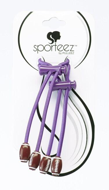 Sporteez Play Action Sliding Ponytail Holder  Football Charms  Purple Elastic Set of 2 Gift for Mom Football Fans
