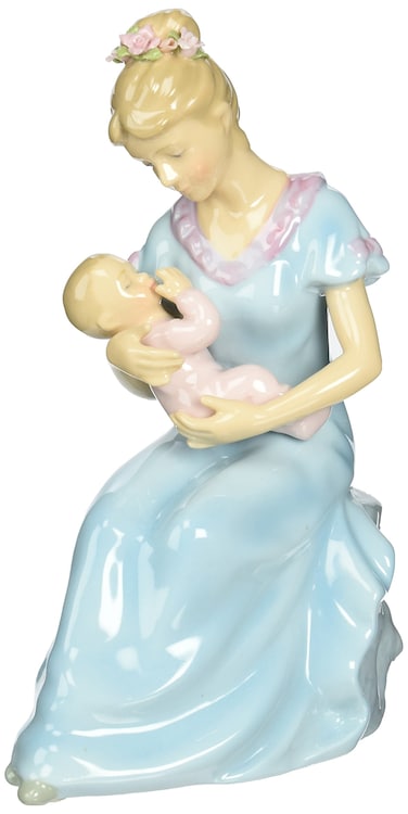 Cosmos 80055 Fine Porcelain Mom with Baby Girl Musical Figurine 714Inch Blue