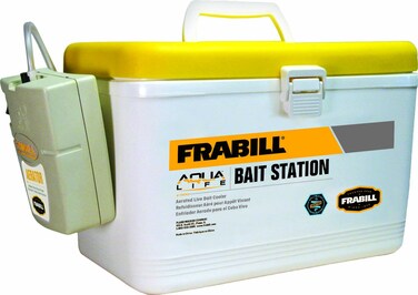 Frabill Bait Box with Aerator  Live Bait Storage Cooler with Portable Aerator  8Quart Capacity