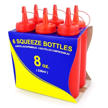 New Star Foodservice 26283 Squeeze Bottles Plastic 8 oz Red Pack of 6