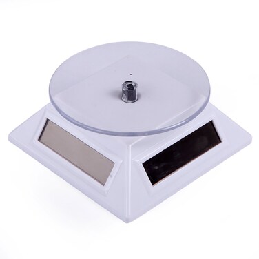 HDE Solar Powered Rotating Rotary Display Stand Turntable Collectible Show Case  White