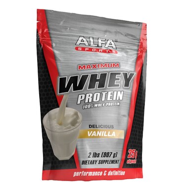 Alfa Sports Maximum 100 Whey Protein Powder 25g Protein for Performance  Definition  Vanilla Flavor  2 Pounds 907g Bag