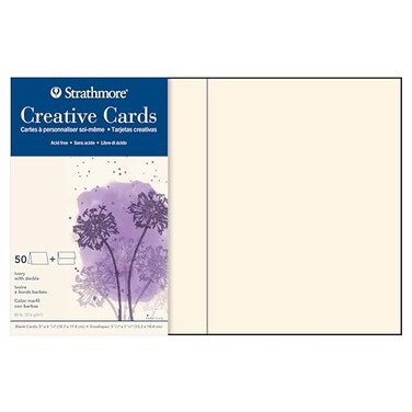 Strathmore Creative Cards Ivory with Deckle Edge 5x6875 inches 50 Pack Envelopes Included  Blank Greeting Cards for Weddings Events Birthdays
